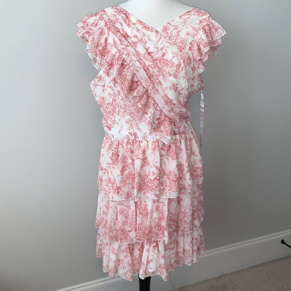 Misguided Wrap Tiered Ruffle Sleeveless Floral Dress Sz 14 NWT